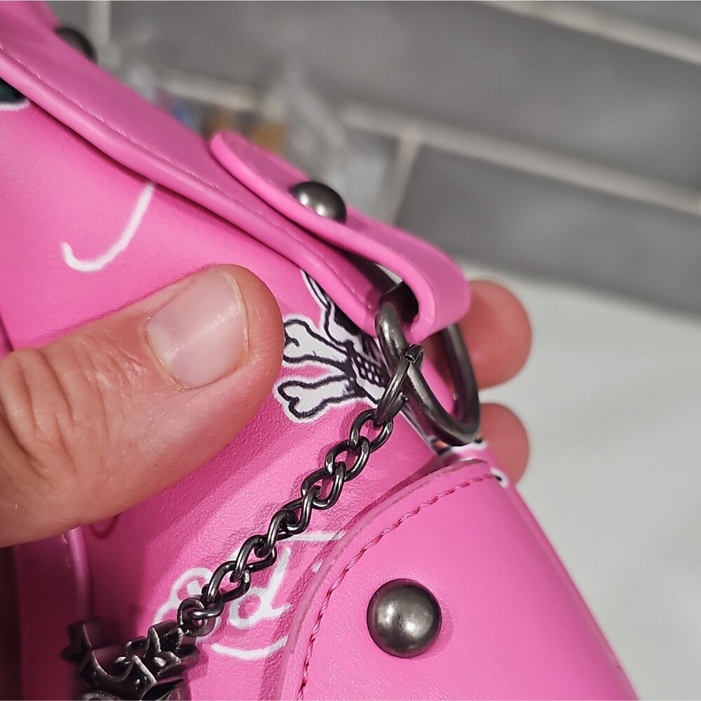 Y2K STYLE - Ed Hardy Pink Stud Shoulder Bag Skull Rose Graphic- see description - Picture 8 of 16